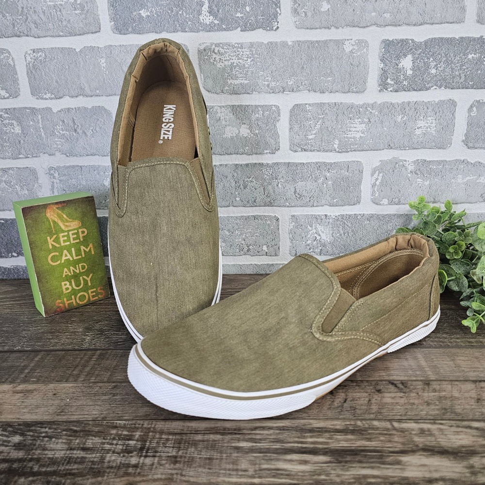 King Size Mens Olive Green Canvas Slip On Sneakers 12 EW 14580 57-0481-2